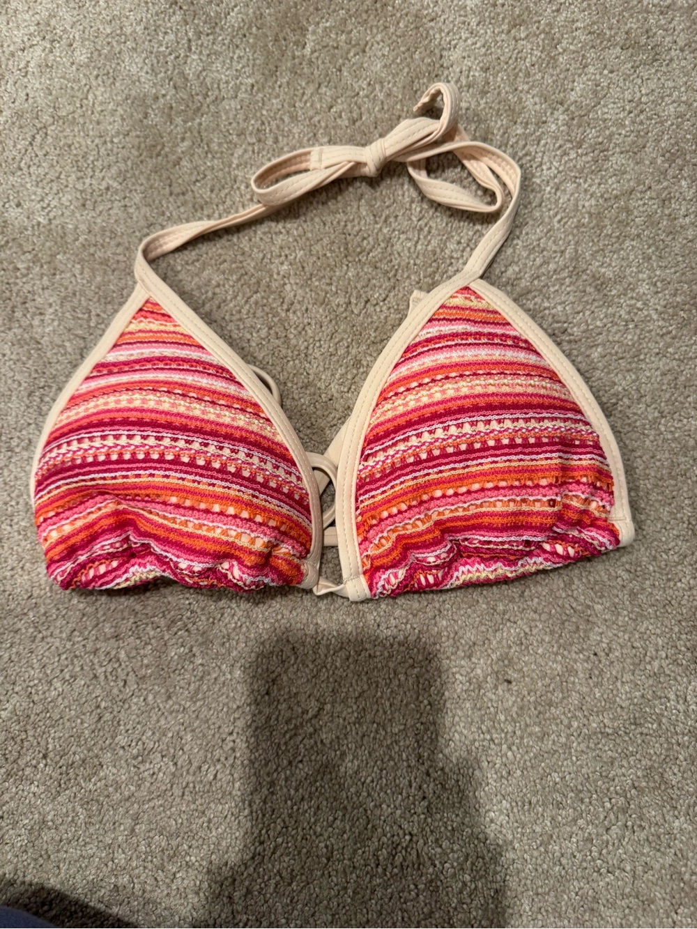 Source Unknown Pink and Orange Stripe Triangle Bikini Top